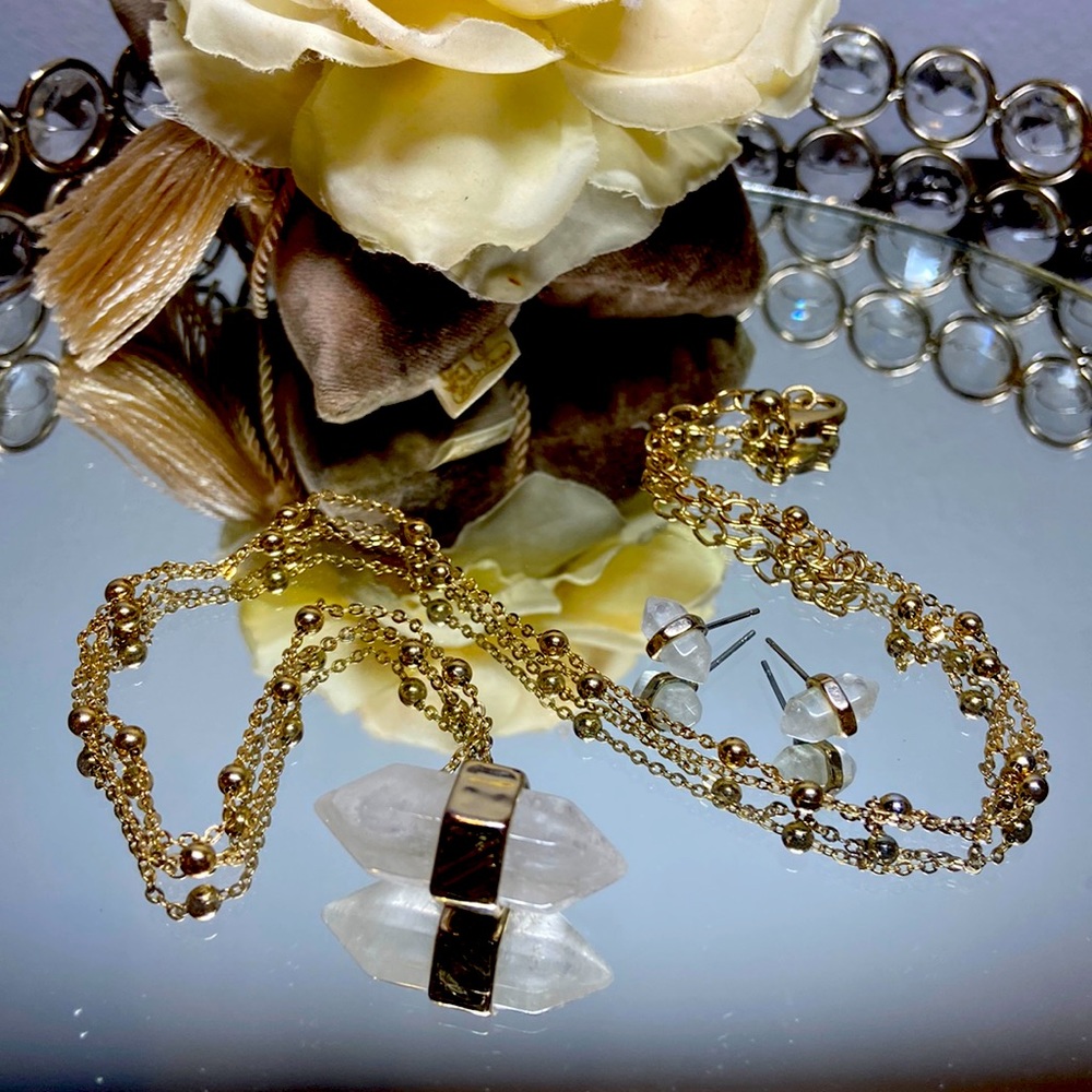 Rose Quartz necklace and earrings set.